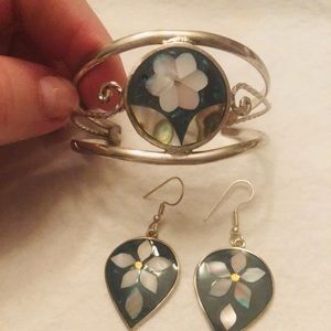 Bracelet and Earrings Set.  Abalone Green